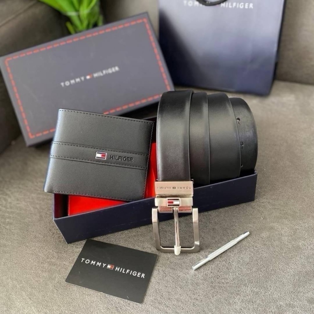 พร้อมส่ง Set กระเป๋าสตางค์ & เข็มขัด Tommy Hilfiger สีดำ ผู้ชาย