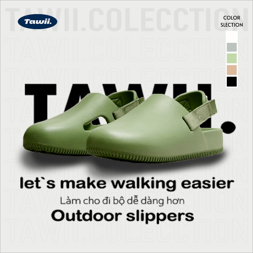 Tawii. รองเท้าแตะ รองเท้าแตะยาง หัวรองเท้าทำจาก EVA พื้นรองเท้านุ่มเพื่อ เพิ่มความสูง ลำลอง กันน้ำ