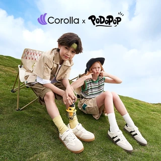 Corolla x PoDoPoP รองเท้าเด็ก รองเท้าทรงพละ ใส่สบาย หนังนิ่ม กันลื่น รองเท้าแบบไม่ต้องผูกเชือก ดีไซน์น่ารัก