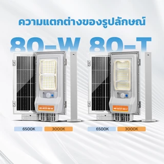 MODI ไฟถนนโซล่าเซลล์ 80W 80Tแสงขาว แสงเหลือง daylight warmlight ระบบสว่างค้าง เปิดปิดอัตโนมัติ IP65