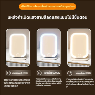 กระจกแต่งหน้าไฟ LED กระจกตั้งโต๊ะ กระจกพับ วัสดุหนัง PU ลายดอกไม้วินเทจ พร้อมส่งจากไทย