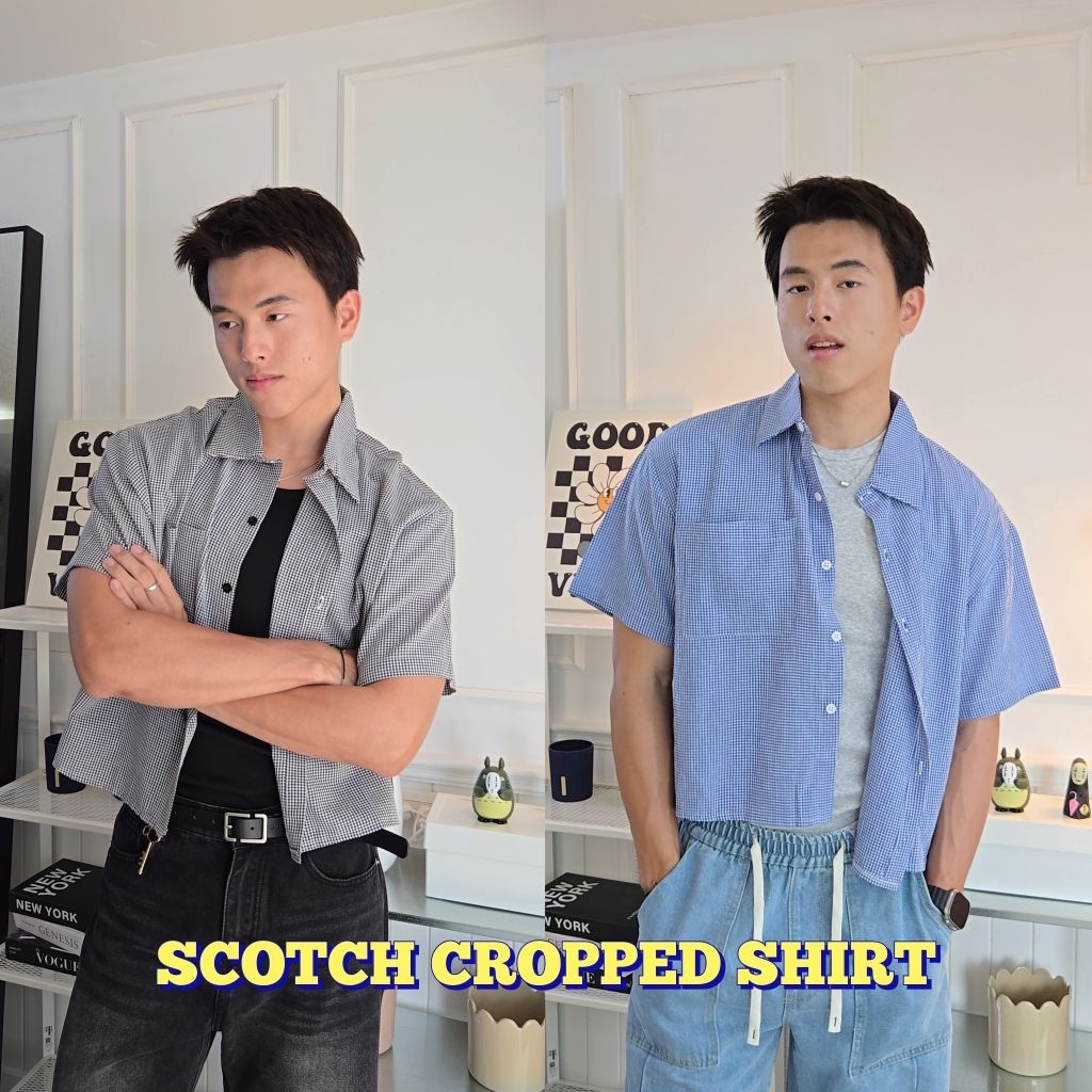 NEW ARRIVAL - BACKTOBAZIX - SCOTCH CROPPED SHIRT เสื้อเชิ้ตทรงครอปลายสก๊อต