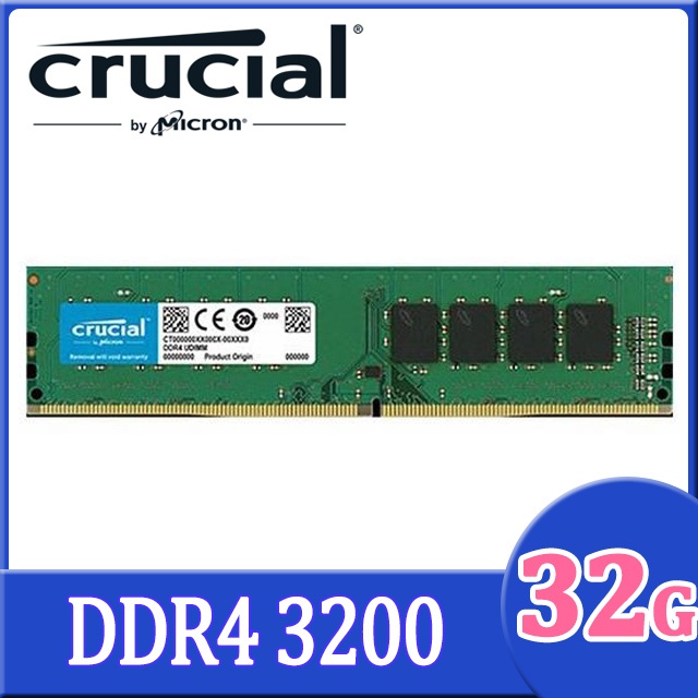 32GB (32GBx1) DDR4 3200MHz RAM (แรมพีซี) Crucial UDIMM (CT32G4DFD832A)