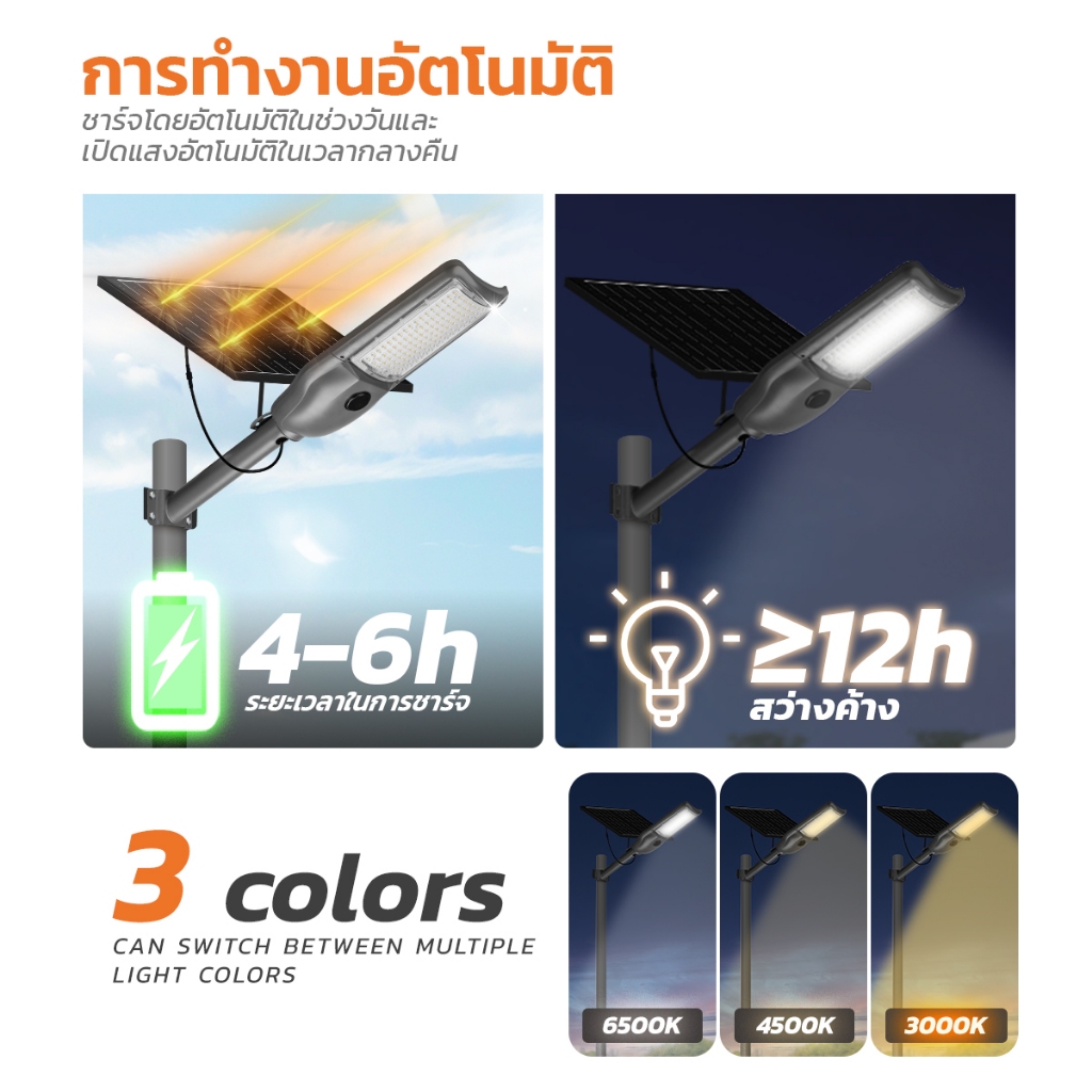 MODI ไฟโซล่าเซลล์ 200W 300W 3แสง Solar street light กันน้ำกันฝุ่น IP65 โซล่าเซลล์ solar light ราคา ถูกที่สุด ดีลบีเคเค แกลเลอรีภาพที่ 7
