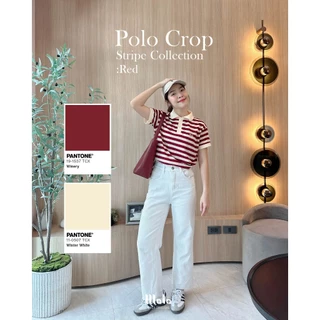 MalaOriginal |【7 สี】Polo Crop Stripe🍡 เสื้อโปโลลายทาง ทรงครอป ไม่ต้องรีด ลายทาง