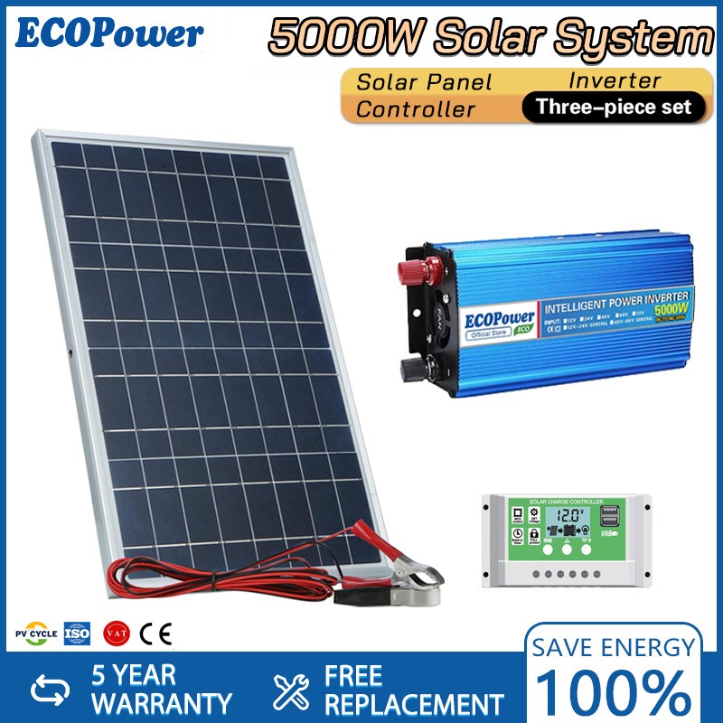 อินเวอร์เตอร์ระบบโซลาร์เซลล์ DC 12V ถึง AC 220V แผงโซลาร์เซลล์และตัวควบคุม 30A