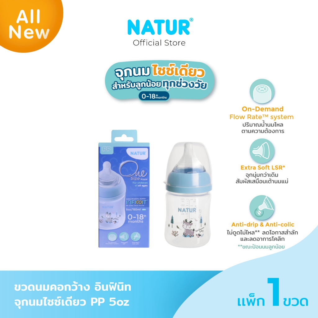 [NEW] NATUR เนเจอร์ INFINIT ขวดนม ขวดนมคอกว้าง อินฟินิท PP 5oz (แพ็กเดี่ยว)