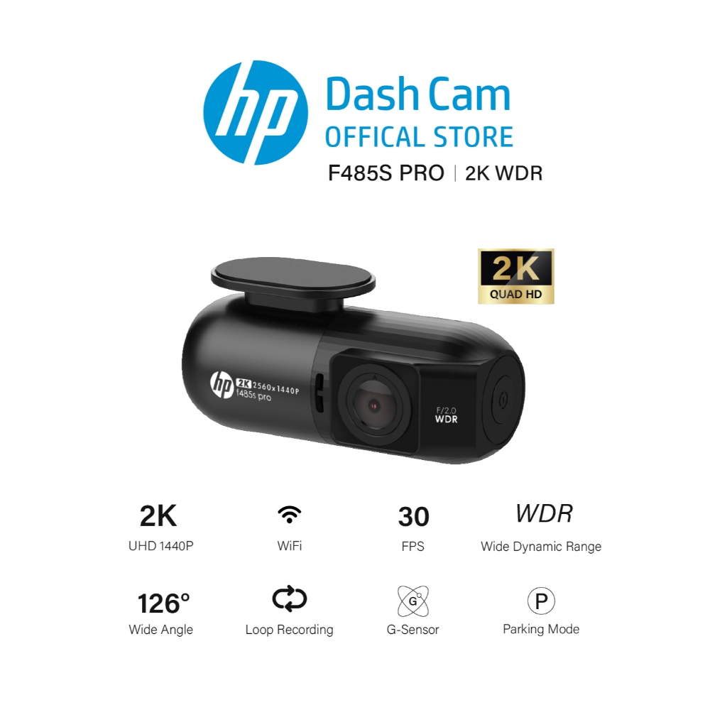 HP Dash Cam F485S Pro 1440P WDR กล้องติดรถยนต์ 2K WiFi มุมกว้าง 126 ° องศา บันทึกฉุกเฉิน บันทึกวนซ้ำ