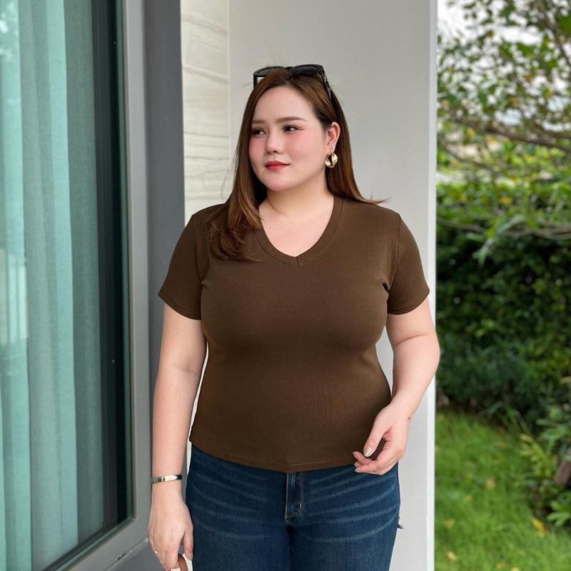 V06- เสื้อยืด คอวี สวมใส่ง่ายผ้านุ่มสบายผิว