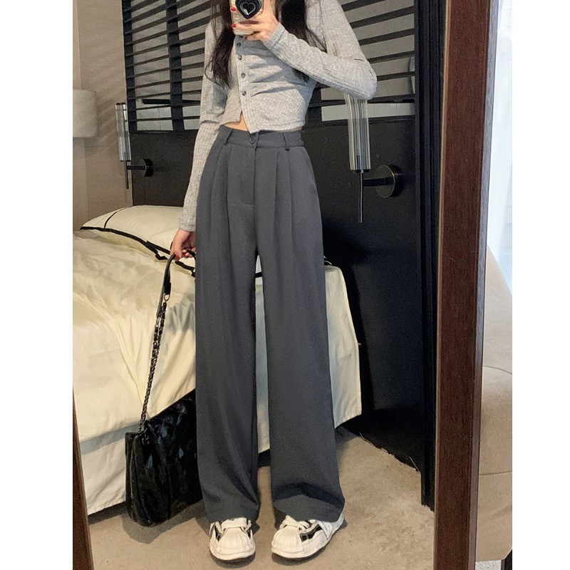 Fancy Fashion  กางเกงขายาวผู้หญิง กางเกงสูท สไตล์เกาหลี กางเกงสูท ด้านหลังเอวใส่ยางยืด