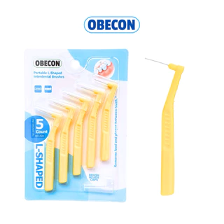 แปรงซอกฟัน OBECON (โอบีคอน) แปรงสำหรับคนจัดฟัน สีเหลือง ขนแปรงนุ่ม 1แพ็ค ขนาด : 0.7 mm มี 5ชิ้น