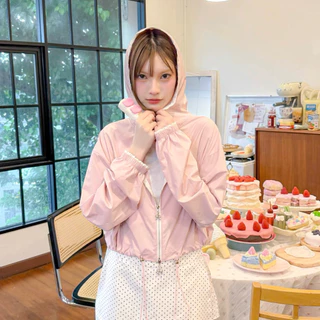 (พร้อมส่ง)RIKA น้องYoko เสื้อฮู้ดกัน UV แต่งลูกไม้