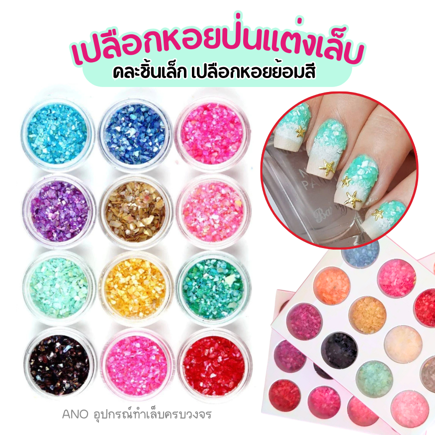 เปลือกหอยแต่งเล็บ 12 สี แบบชิ้นใหญ่