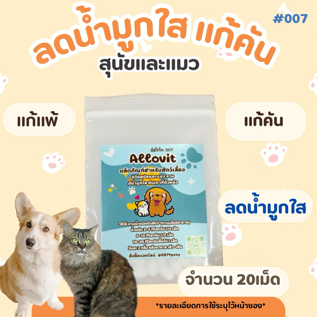 ผลิตภัณฑ์สำหรับสัตว์เลี้ยง allovit น้ำมูกใส คันเกา ภูมิแพ้ 007 (สีคราม)