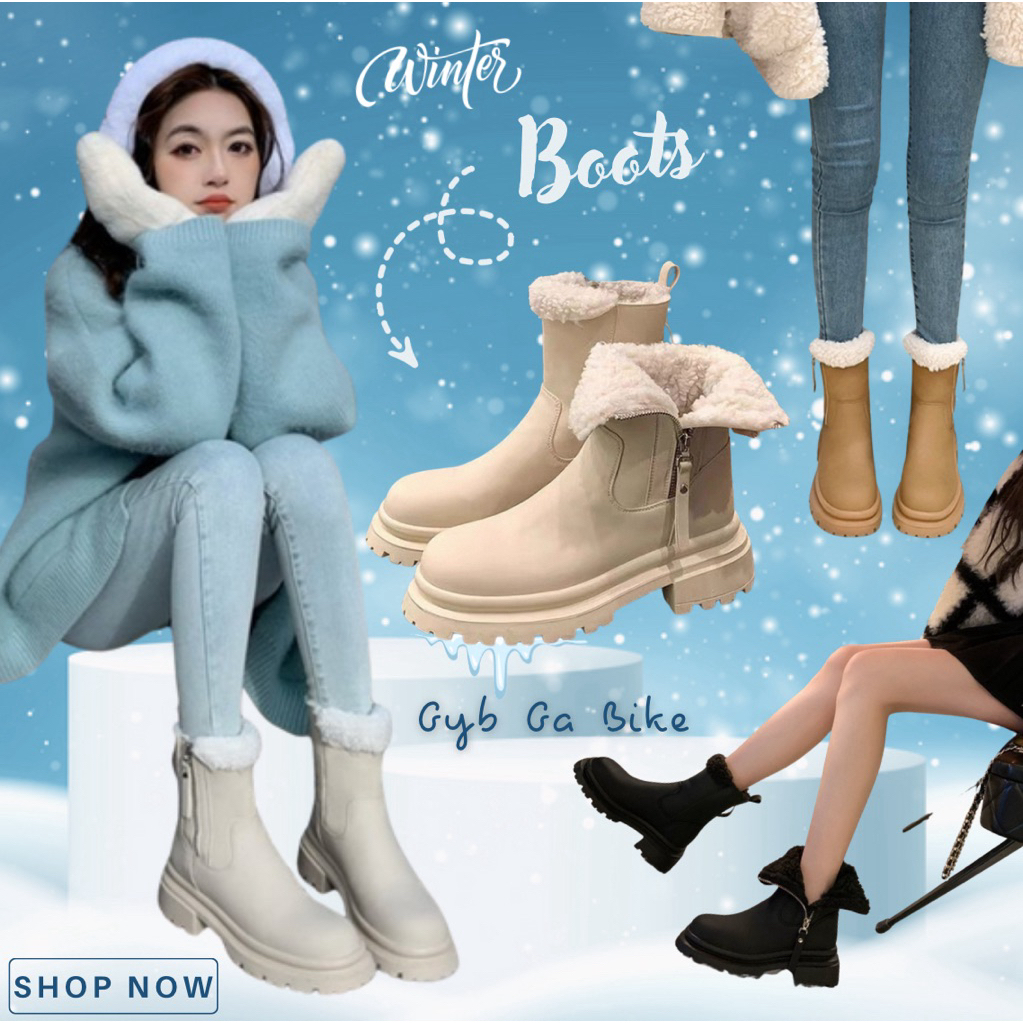 (ส่งจากไทย) รองเท้าบูทแฟชั่น สไตล์เกาหลี ญี่ปุ่น ลุยหิมะไม่ลื่น บุขนด้านในน่ารักๆ
