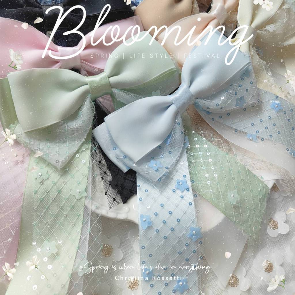 A Dream (8สี )กิ๊บสปริงโบว์ริบบิ้นลายตาข่ายลูกไม้วิ้งๆ สวยหรู กิ๊บไซร์M 8ซม. (พร้อมส่ง )