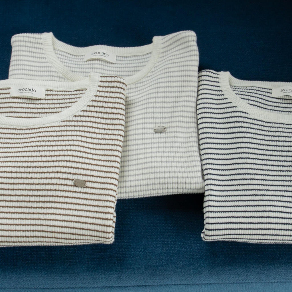 avo เสื้อยืดผ้าร่องไหมพรมลายทาง stripy knit tops
