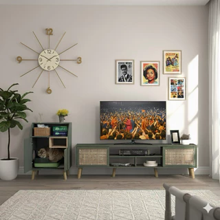 Tomato Home ชั้นทีวี Millers 2.0 TV cabinet with rattan effect fronts| วางทีวีใหญ่สุด 75นิ้ว|