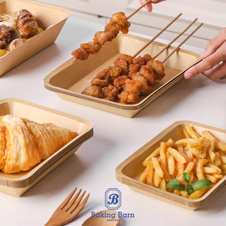 Baking barn (50 ชุด) ถาดกระดาษคราฟท์ทรงเหลี่ยม Paper Tray