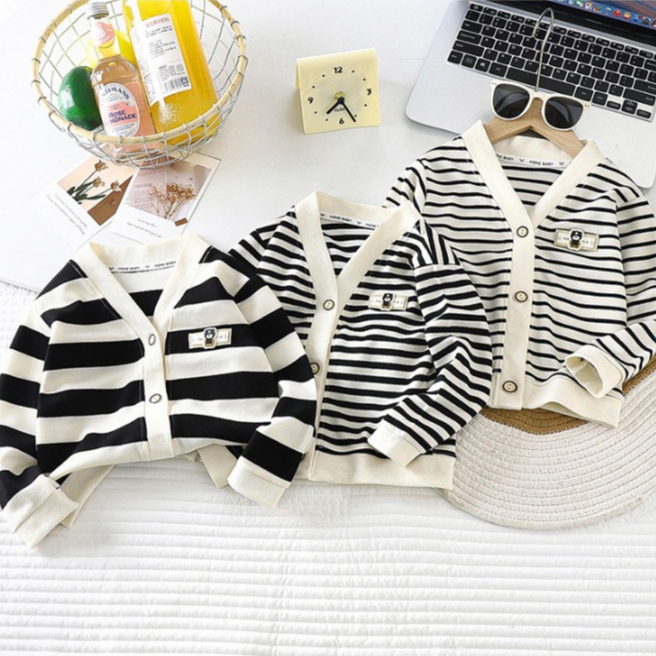 Babyonline(Y364)N1 (ส่งด่วน1วัน) เสื้อแจ็คเก็ตแขนยาวกันหนาวผ้าฝ้ายลายทางสำหรับเด็กผู้หญิง