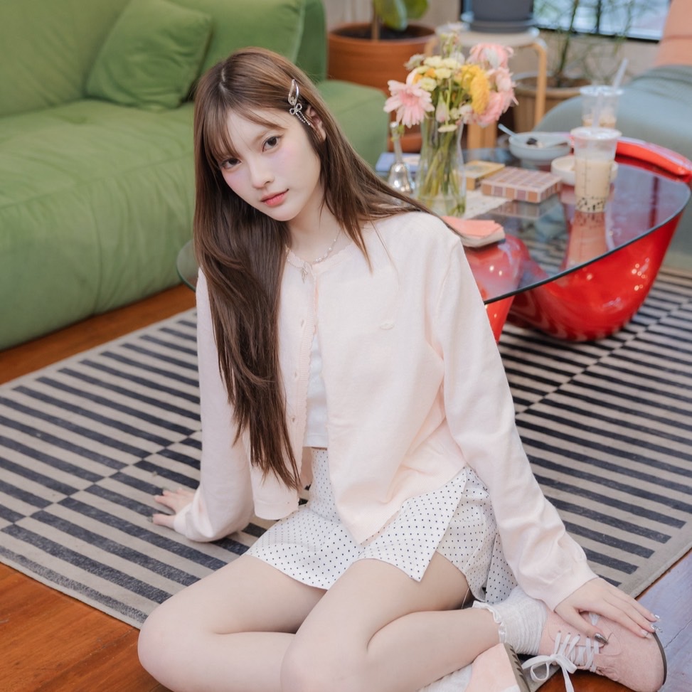 RIKA น้อง Panchi คาดิแกนขอบหยักผ้าบางนุ่มกระดุมหัวใจ