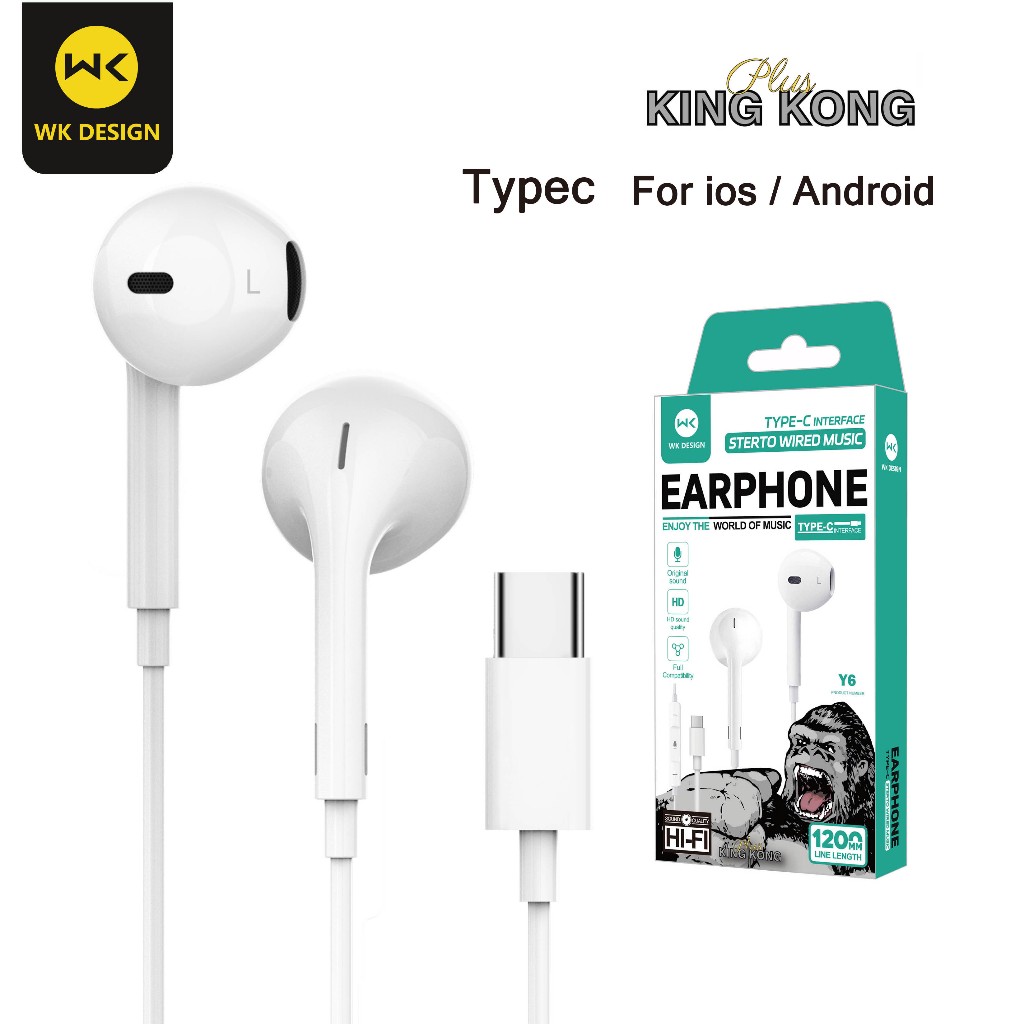 wk design หูฟัง Typec y6  USBC ไม่ต้องใช้บลูทูธ เสียงซ้ายขวาชัด เสียงดี HiFi สำหรับ i15 i16 i17 s20 s21 s22 ..