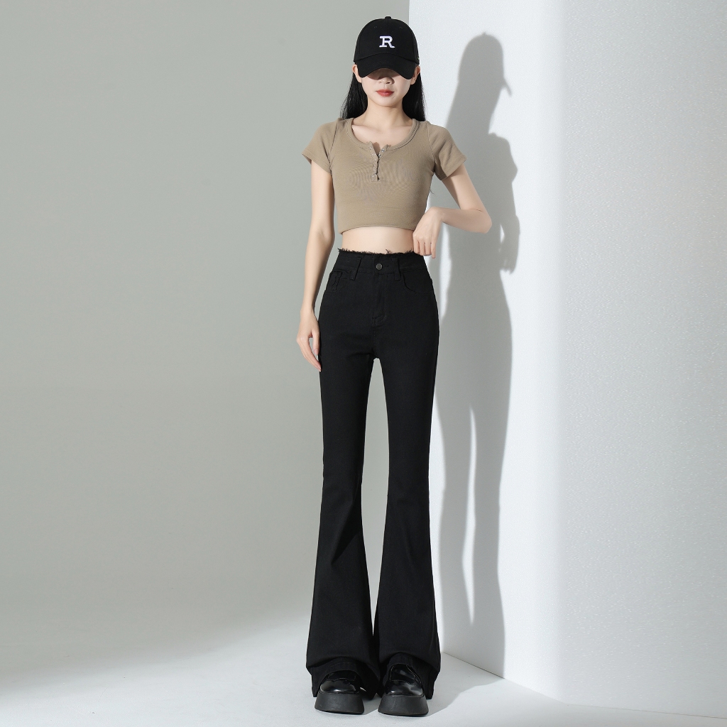 TAIWEI กางเกงยีนส์ กางเกงเอวสูง ทรงขาม้า ผ้ายืด เอวสูง ยีนส์ยืด ทรงสวย ใส่สบาย #8319