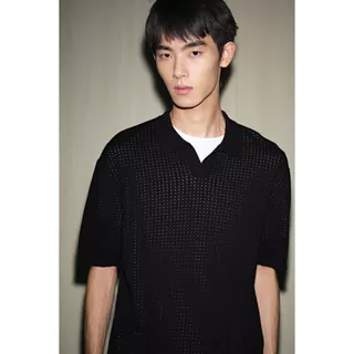 H&M(เอชแอนด์เอ็ม) เสื้อโปโลถักผ้าพื้นผิวทรงหลวม ผู้ชาย 1303731_1