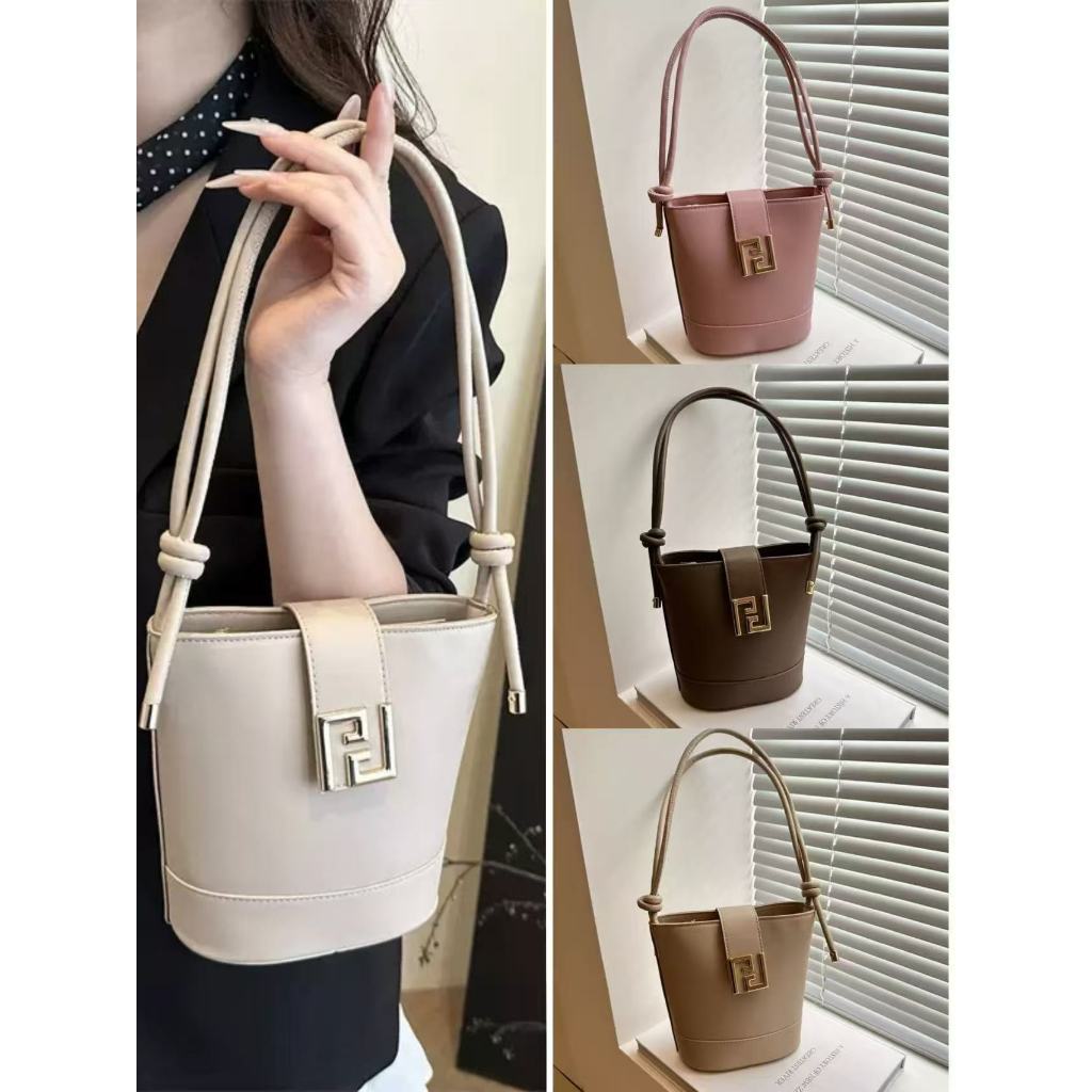 กระเป๋าสะพายไหล่หนัง PU สไตล์เกาหลีสำหรับผู้หญิง กระเป๋าทรงถังความจุขนาดใหญ่ แฟชั่นใหม่