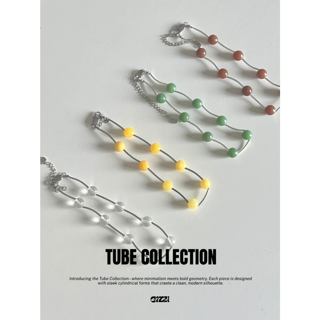 EMAU- Tube Collection สร้อยคอหินธรรมชาติสลับท่อสแตนเลส คอลเลคชั่นท่อสลับหิน