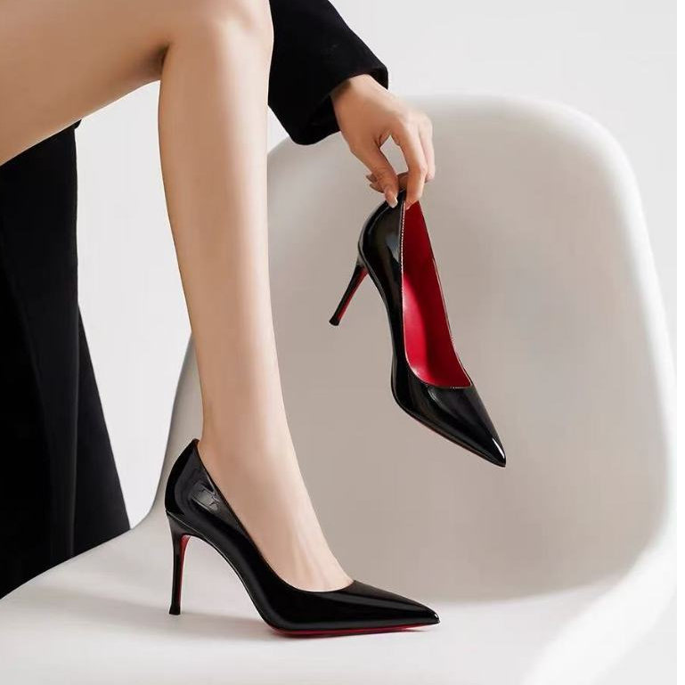 Amhher รองเท้าส้นสูง หนังเเก้วเงา ใส่สบาย สีสันสวยงาม 7cm/9cm