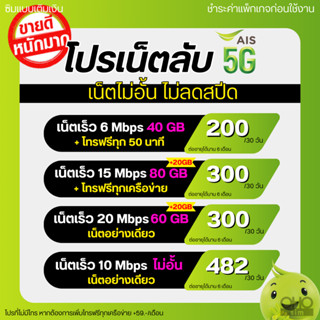 ซิมเอไอเอส AIS เน็ตไม่อั้น ไม่ลดสปีด 20 Mbps (80GB) + โทรฟรี…