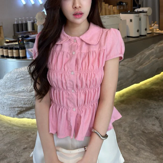 เสื้อแขนตุ๊กตาคอบัว กระดุมหน้า ผ้าฝ้าย thumbnail 10