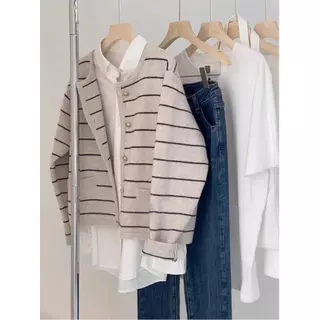 🔥พร้อมส่งจากไทย🔥เสื้อสเวตเตอร์ถักคอกลมลายทางสไตล์หอมใหม่
