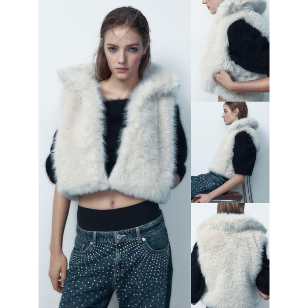 🎉เสื้อกั๊ก แขนกุด สีครีม 🎉ผ้าขนอย่างดี นิ่ม ฟู - รูปที่ 6