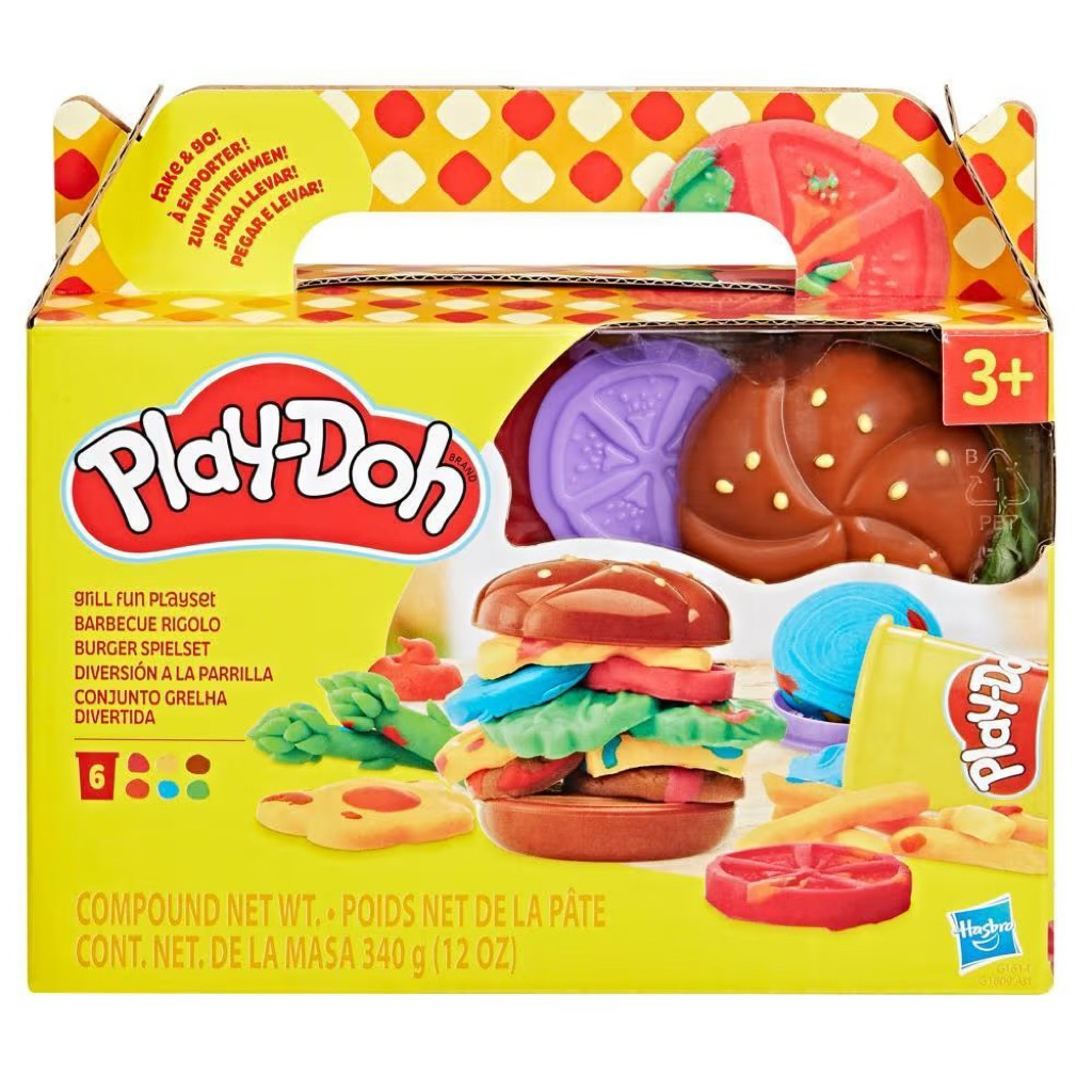 🍔พร้อมส่ง ของแท้🌭Play doh รุ่นใหม่ล่าสุด Grill Fun Playset อุปกรณ์เยอะ แป้ง 2 ออนซ์ 6กระปุก ล็อตผลิต
