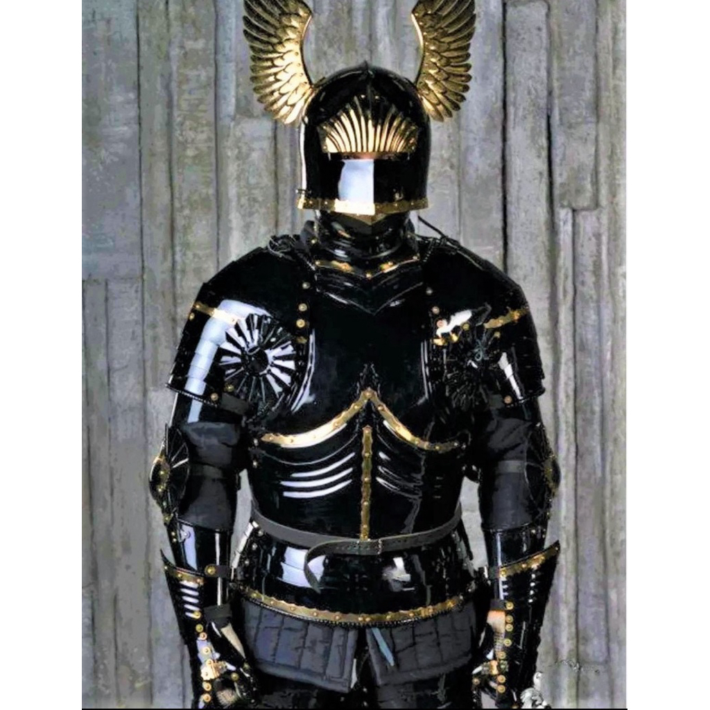 นำเข้า ⚔️🖤 Medieval 15th Century Gothic Full Body Black Armour Suit 🖤⚔️  ชุดเกราะ กอธิคเต็มตัว (Full