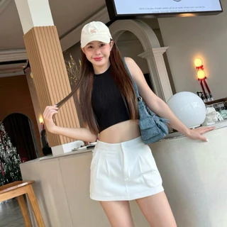 M2M กระโปรงกางเกงเอวต่ำ 2จีบซิปหน้า ผ้าออดี้ กระโปรงรอบตัว