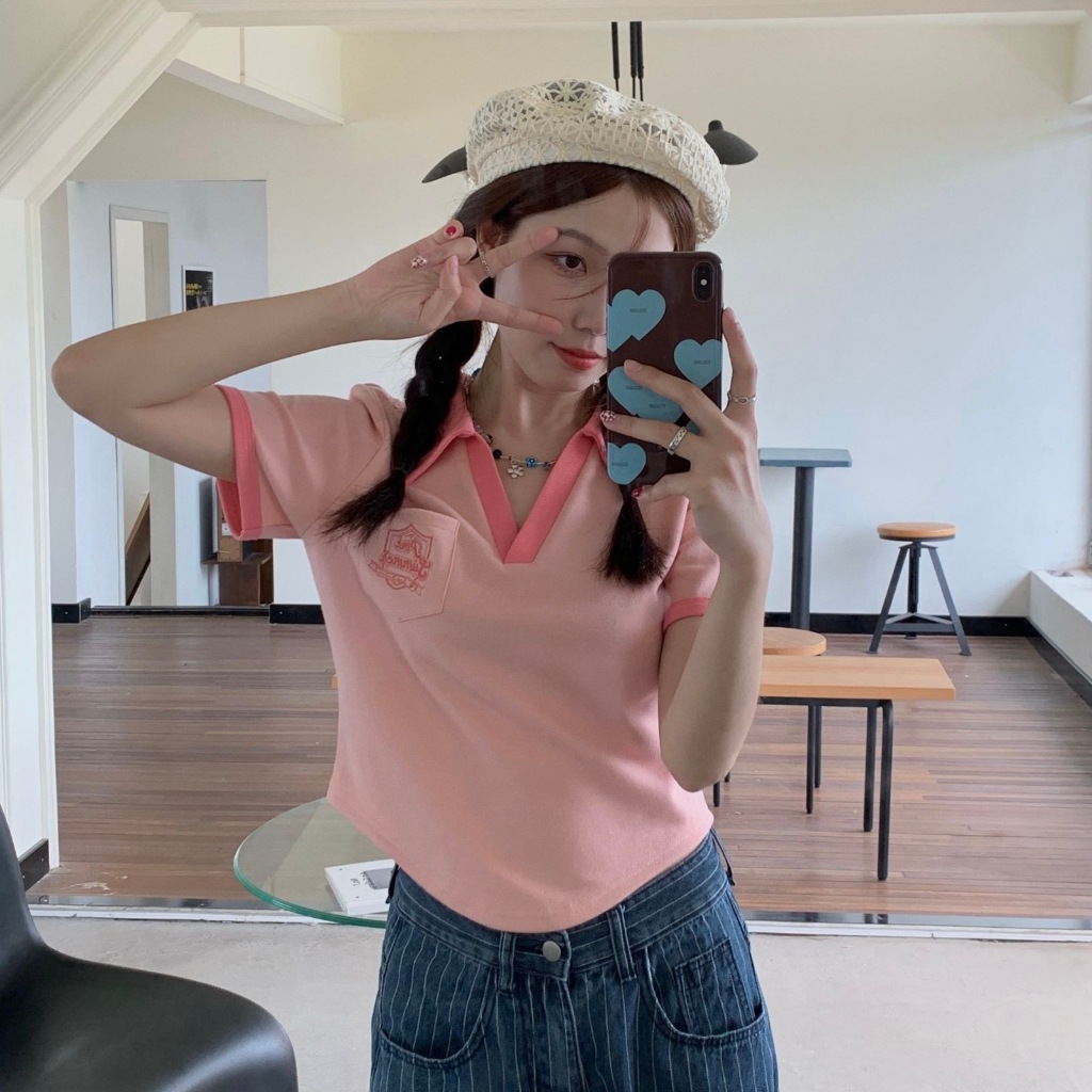 เสื้อยืดคอโปโลแขนสั้นผู้หญิง ทรงหลวม ลำลอง หลากสี ผ้าใส่สบาย - รูปที่ 4