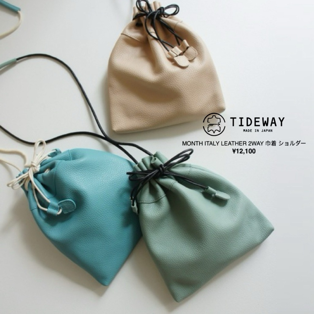 TIDEWAY MONTH ITALY COWHIDE LEATHER 2WAY Drawstring Shoulder Bag