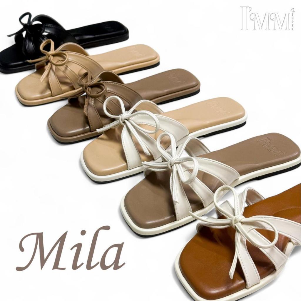 I’mm Shoes รุ่น Mila 030 รองเท้าแตะแฟชั่น ดีไซน์หน้าแตะคาดผูกเชือกโบว์