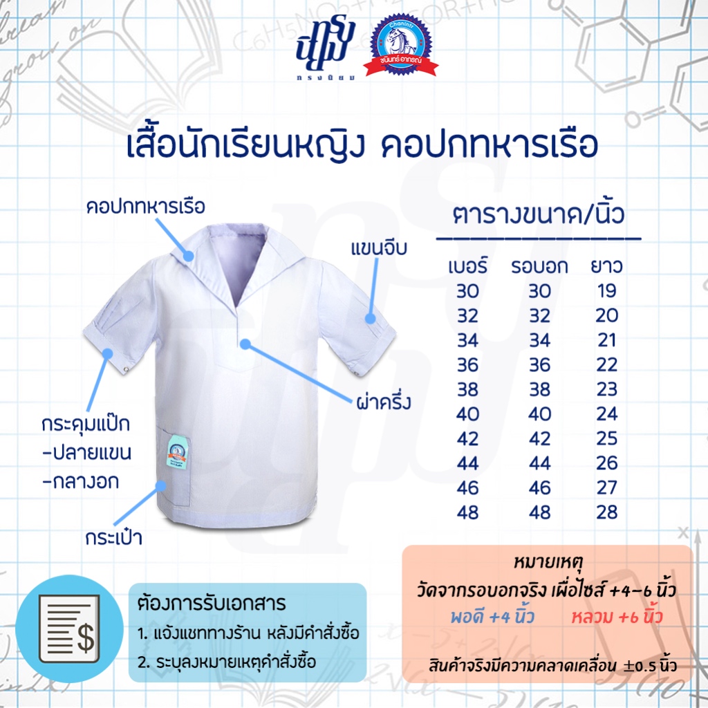 เสื้อนักเรียน หญิง ปกทหารเรือ ตราชนินทร์อาภรณ์ รูปที่ 7
