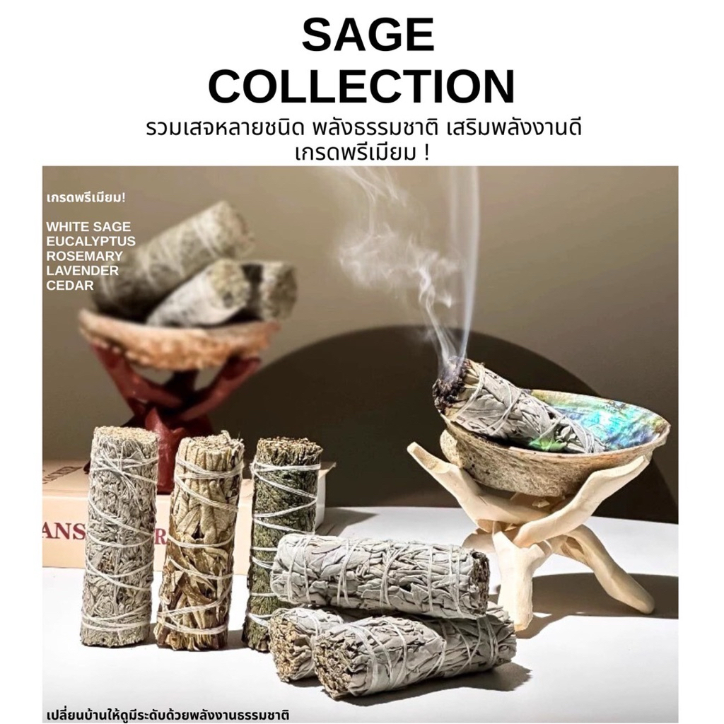 White Sage/Cedar/Rosemary🇺🇸เกรดพรีเมียม หอมมาก มัดสมุนไพรพลังงานจุดควัน ปรับพลังงาน ไล่พลังงานลบ ธูปธรรมชาติ ปรับพลังงาน