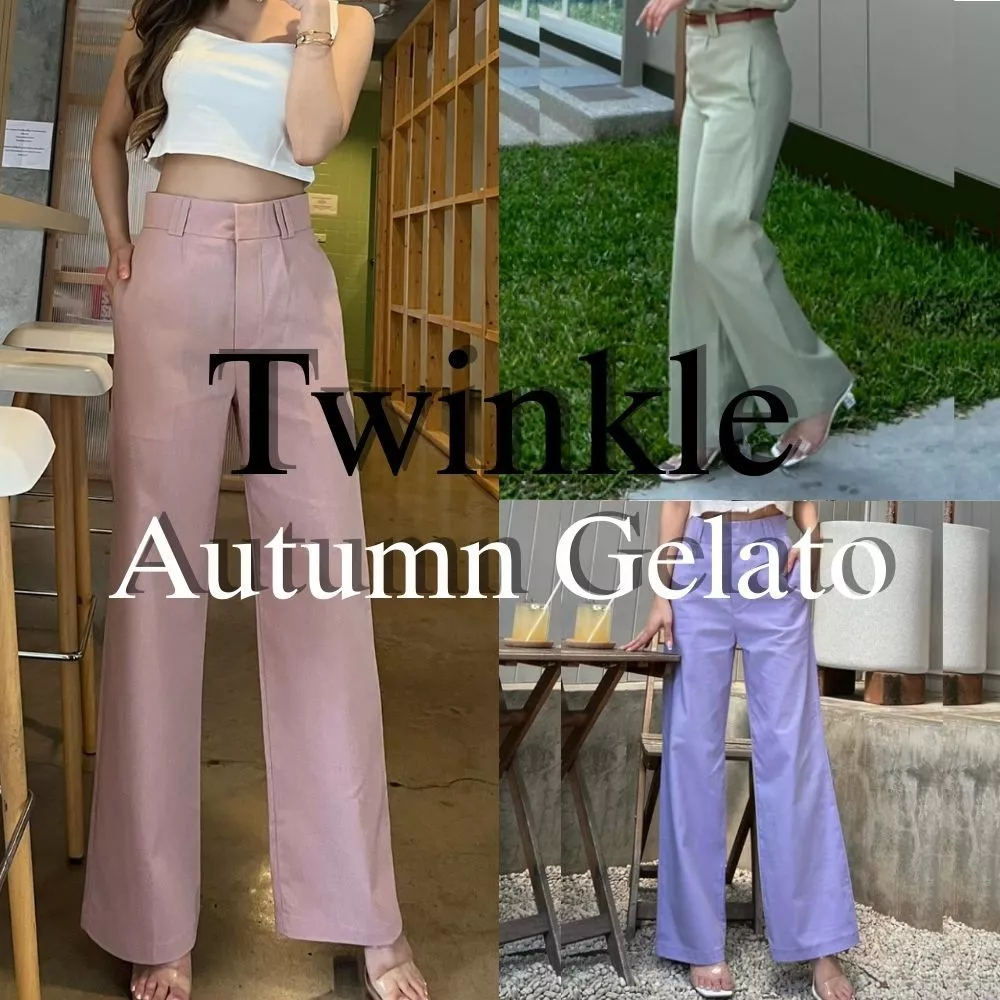 [Cozy Fluffy] Twinkle Pant / Autumn Gelato 303 กางเกงขายาวทรงกระบอกหูคู่ผ้าลินินผสมฝ้ายเก็บทรงเอวสูง