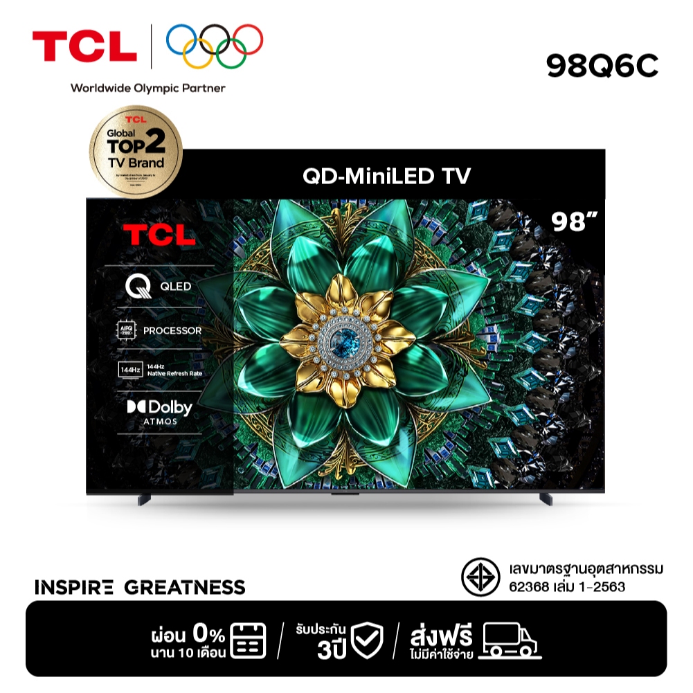 [NEW 2025] TCL ทีวี 98 นิ้ว 4K Mini QLED Google TV รุ่น 98Q6C Matte HVA Panel,Gaming TV,IMAX Enhance