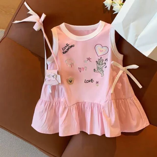 Babyonline (Y558)H3-4 (ส่งด่วน1วัน) ชุดกระโปรงผ้าโปโลสำหรับเด็กผู้หญิงปักลายการ์ตูนสุดน่ารัก