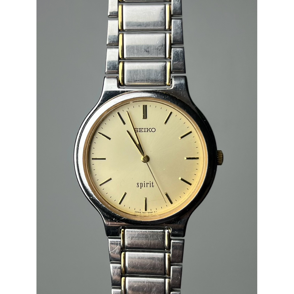 Seiko Spirit Vintage 1995 แท้ 100% 7N01-6A70 Gold Round 34mm Qz Men's Watch JAPAN