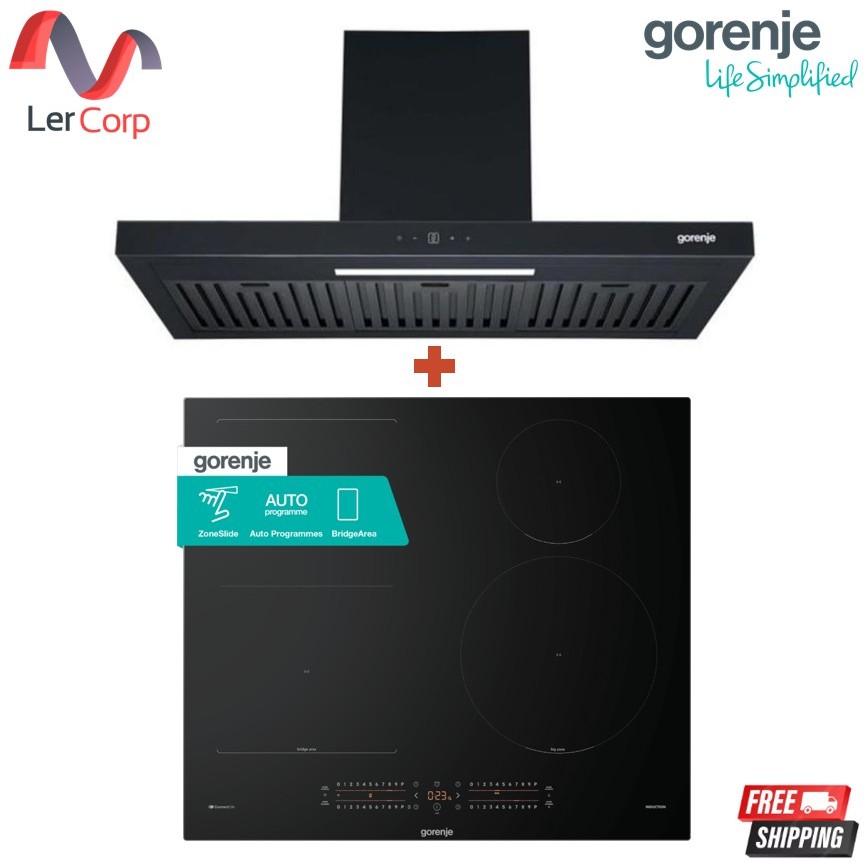 (Gorenje) เครื่องดูดควัน สีดำ WHT94ABG + เตาไฟฟ้า 4 Zone รุ่น GI6432BSCWF