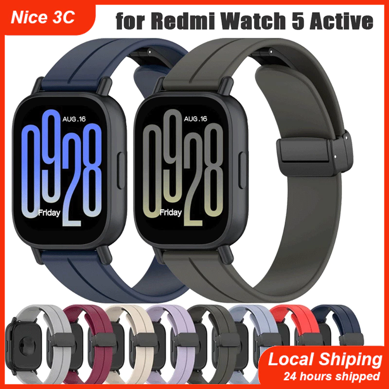 สายรัดซิลิโคน 22 มม. สำหรับ Redmi Watch 5 Active/3Lite สายรัดแบบสปอร์ตพร้อมหัวเข็มขัดแม่เหล็กสำหรับ Redmi Watch 5 Lite