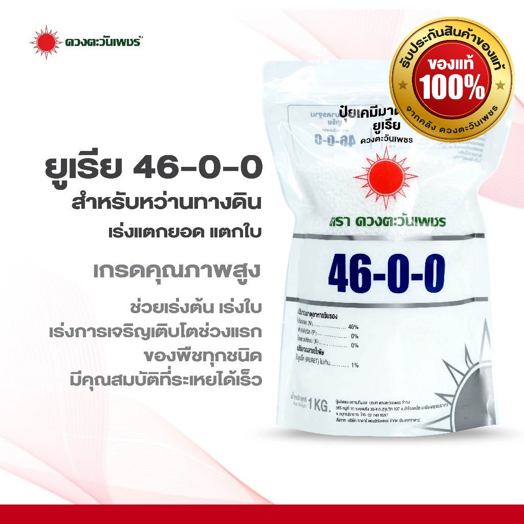 ปุ๋ยยูเรีย 46-0-0 ขนาด 1 กิโลกรัม ปุ๋ยเร่งใบเขียว ใบใหญ่ ต้นแข็งแรง โตเร็ว